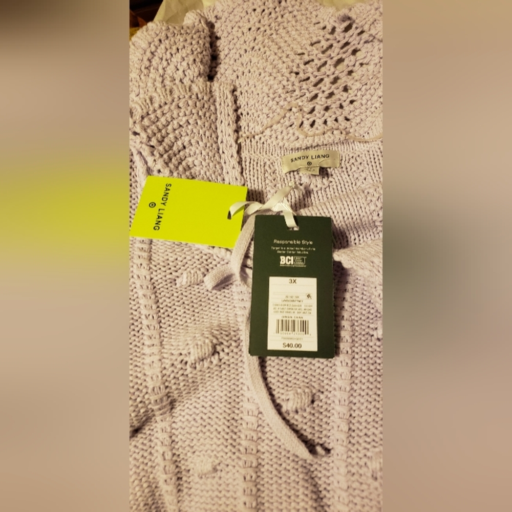 Sandy Liang (For Target) Off-the-Shoulder Lavender Sweater - Picture 9 of 12
